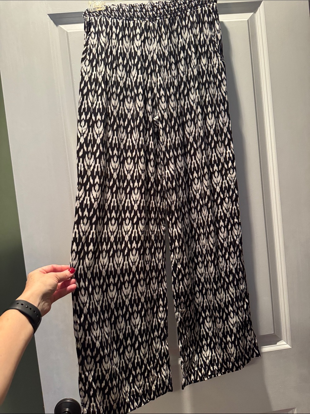 Matty M Black and White Ikat Wide-Leg Pants
